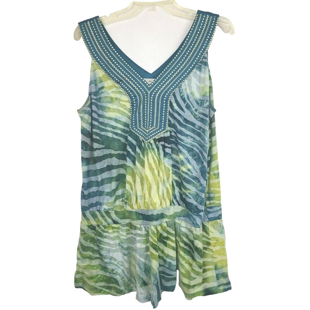 Vintage‎ Uniform JPR Womens Tank Top XL Teal Yellow Abstract Embroidered Y2K